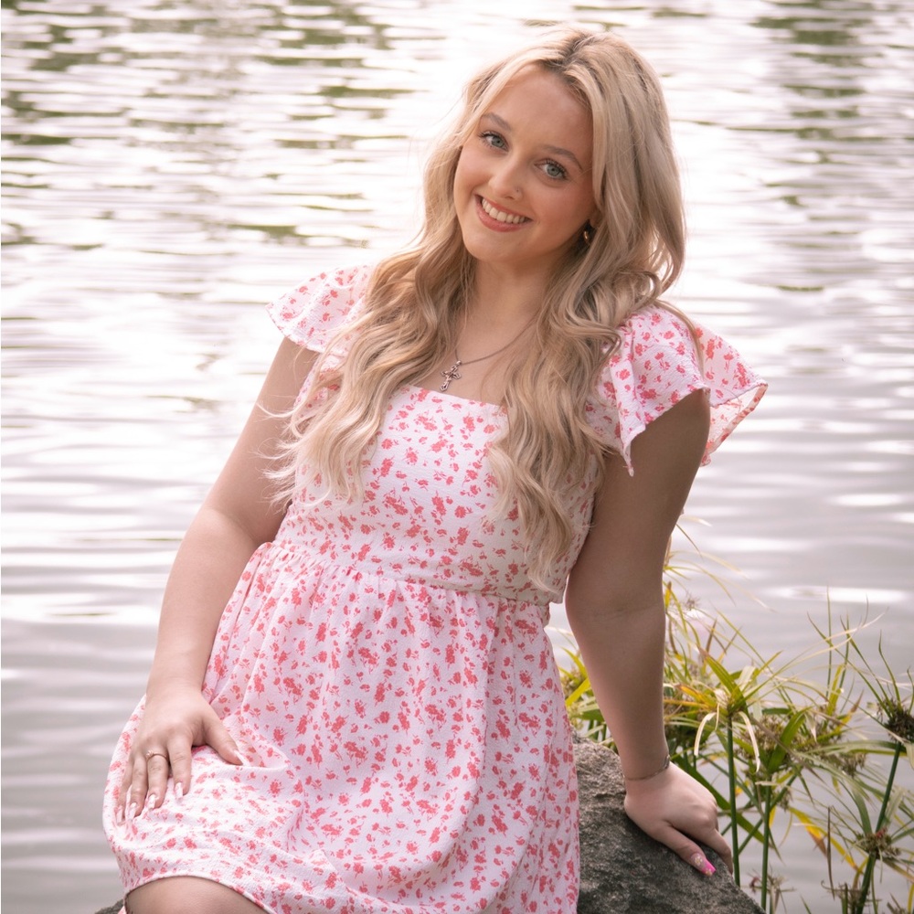 Miami Pink and White Flutter Sleeve Sundress